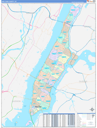 New York County, NY Wall Map Color Cast Style 2024